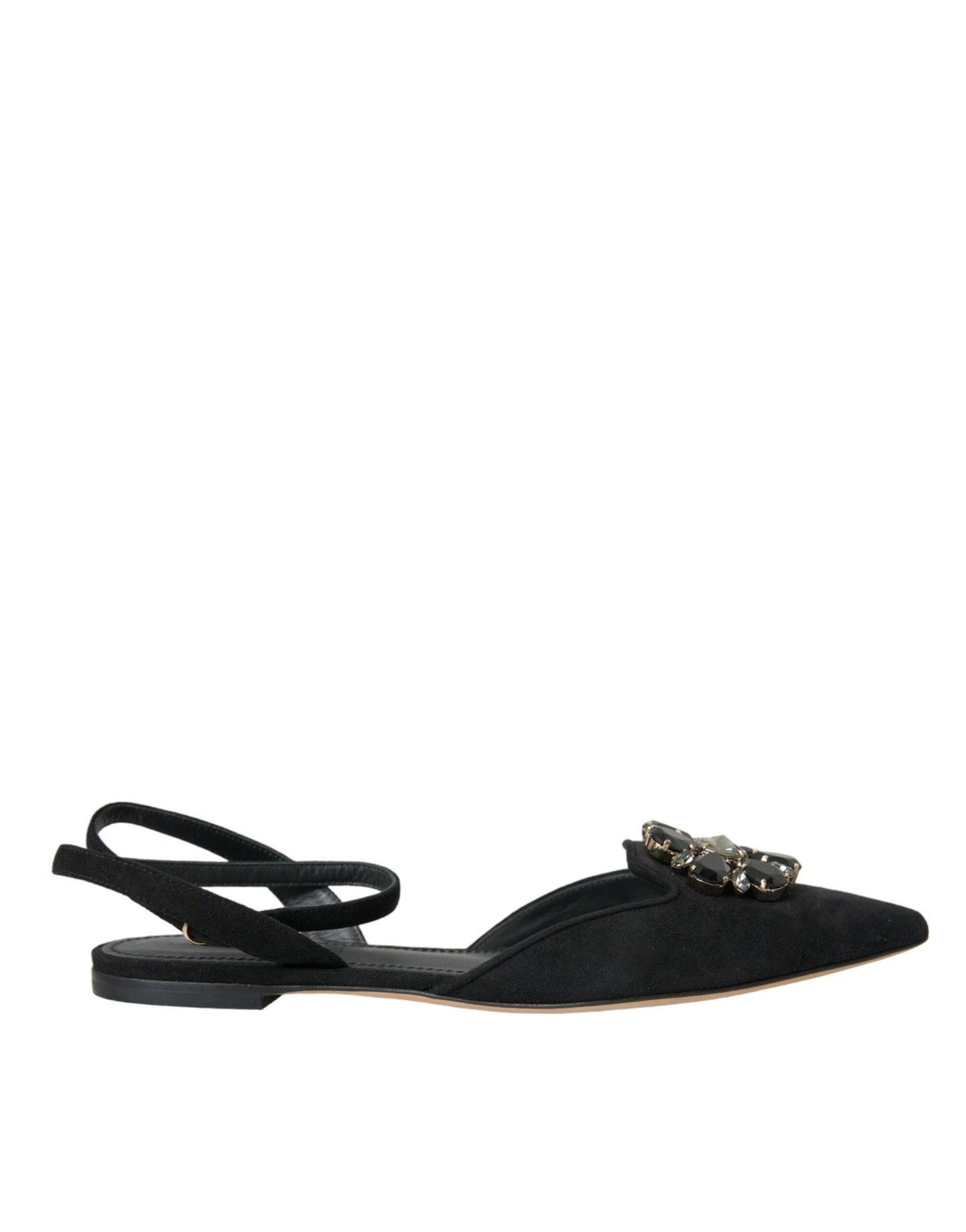 Dolce &amp; Gabbana Slingback-Sandalen aus schwarzem Leder mit Kristallen