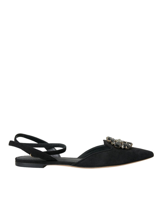 Dolce &amp; Gabbana Slingback-Sandalen aus schwarzem Leder mit Kristallen
