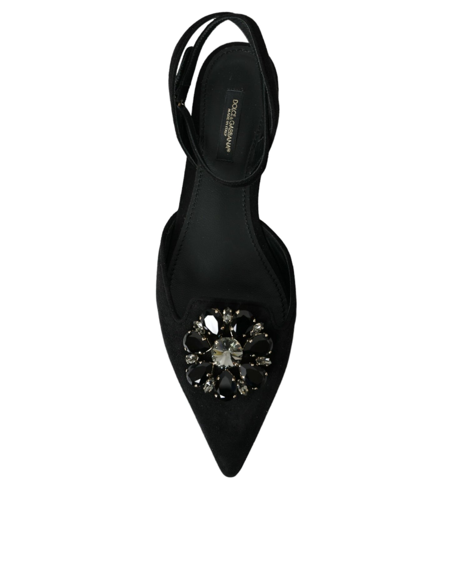 Dolce &amp; Gabbana Slingback-Sandalen aus schwarzem Leder mit Kristallen