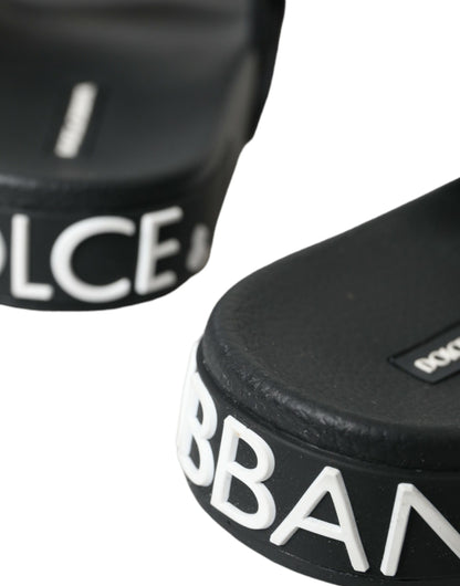 Dolce &amp; Gabbana – Schwarze Neopren-Slides, flache Strandschuhe