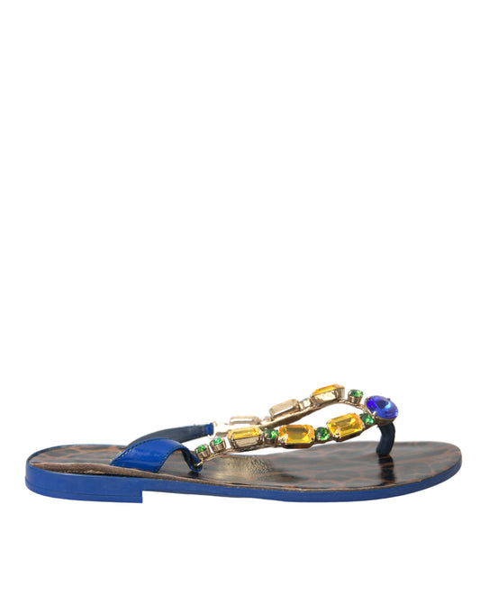 Dolce &amp; Gabbana – Strandschuhe aus blauem Kalbsleder mit Kristallen
