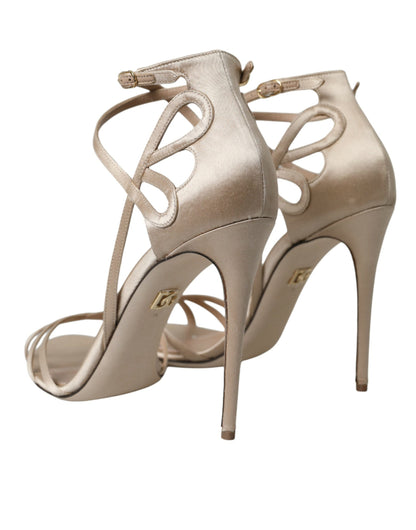 Dolce &amp; Gabbana Beige Leder Riemchensandalen mit Absatz