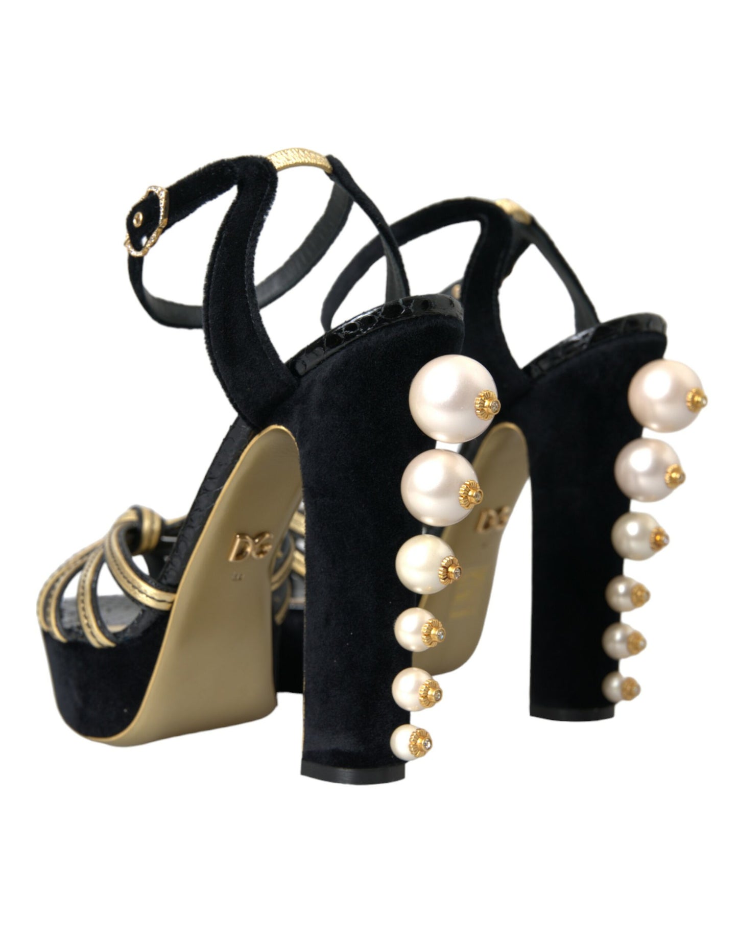 Dolce &amp; Gabbana Schwarz Gold Verzierte Heels Sandalen Schuhe
