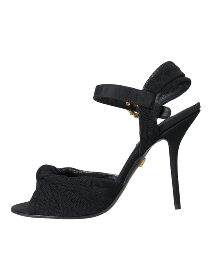 Dolce &amp; Gabbana – Sandalen mit Absatz und Verzierung aus schwarzem Wildleder