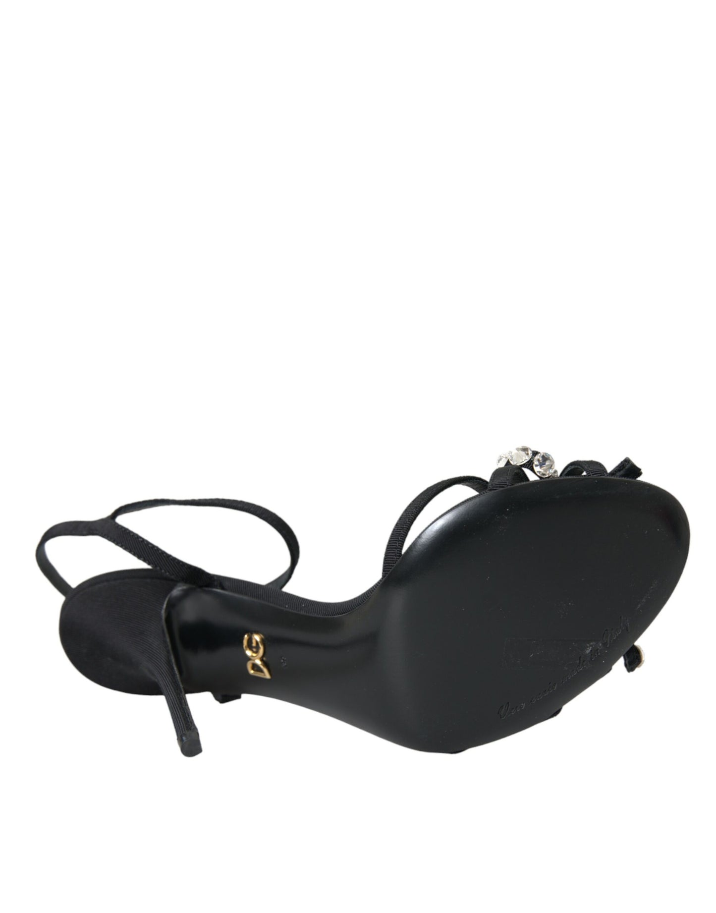 Dolce &amp; Gabbana Schwarze Viskose Kristallschleife Heels Sandalen Schuhe