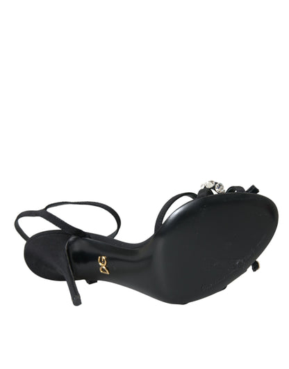 Dolce &amp; Gabbana Schwarze Viskose Kristallschleife Heels Sandalen Schuhe