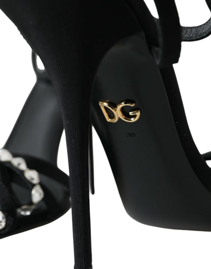 Dolce &amp; Gabbana Schwarze Viskose Kristallschleife Heels Sandalen Schuhe