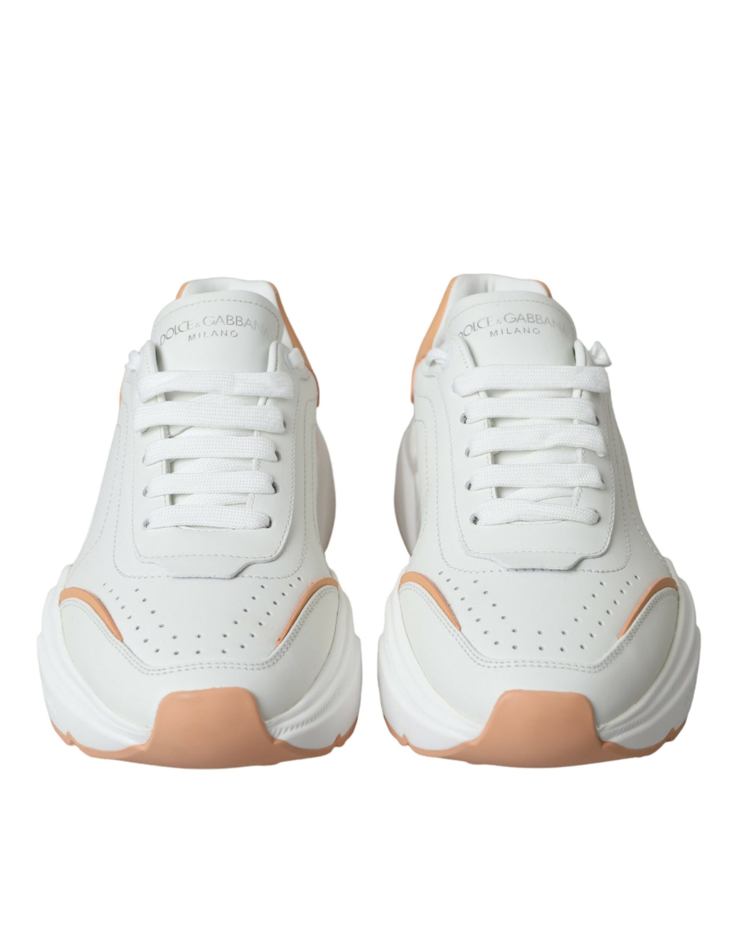 Dolce &amp; Gabbana – Daymaster – Sneaker aus Leder in Weiß und Pfirsich