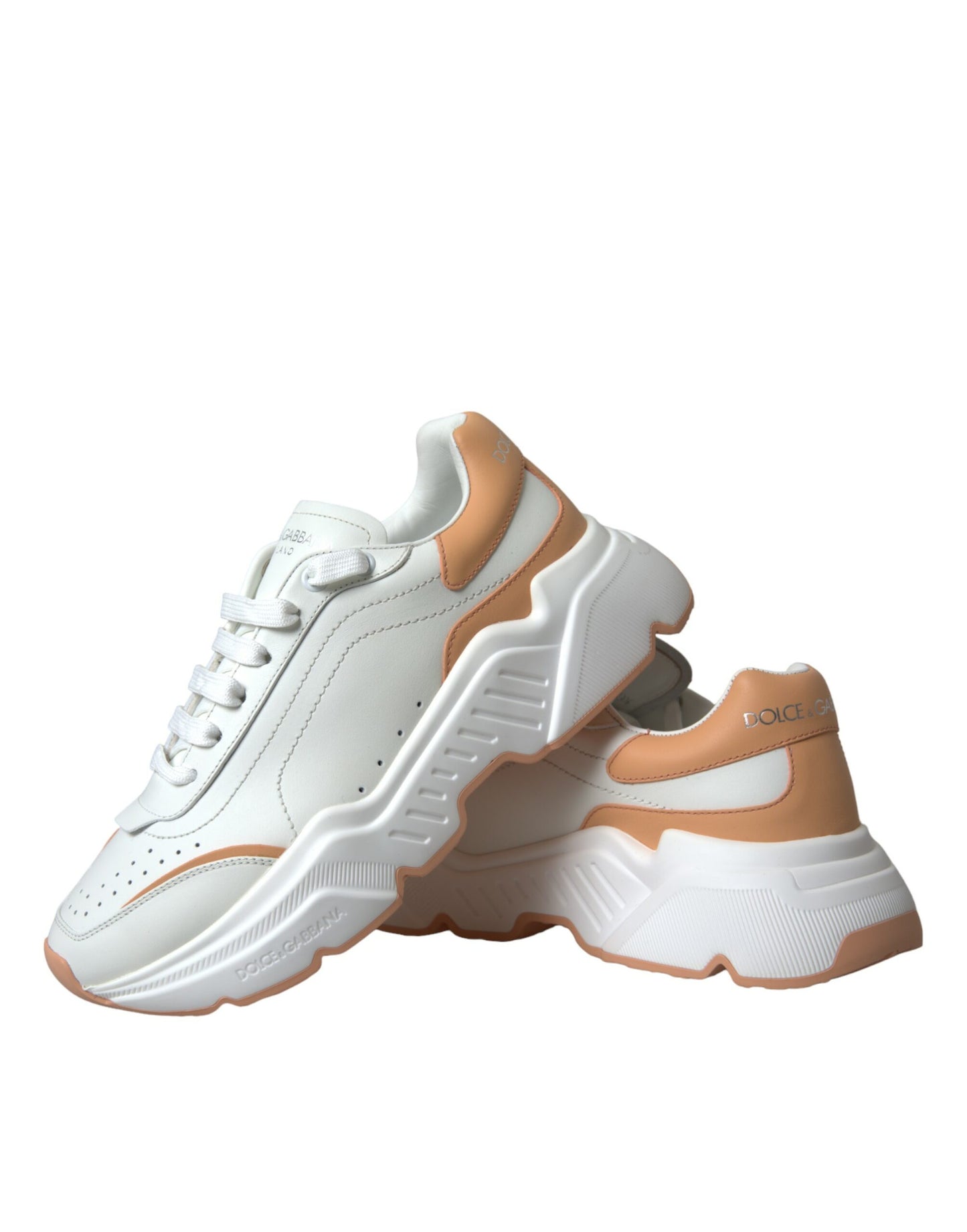 Dolce &amp; Gabbana – Daymaster – Sneaker aus Leder in Weiß und Pfirsich