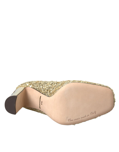 Dolce &amp; Gabbana Gold Pailletten Kristall Heels Pumps Schuhe