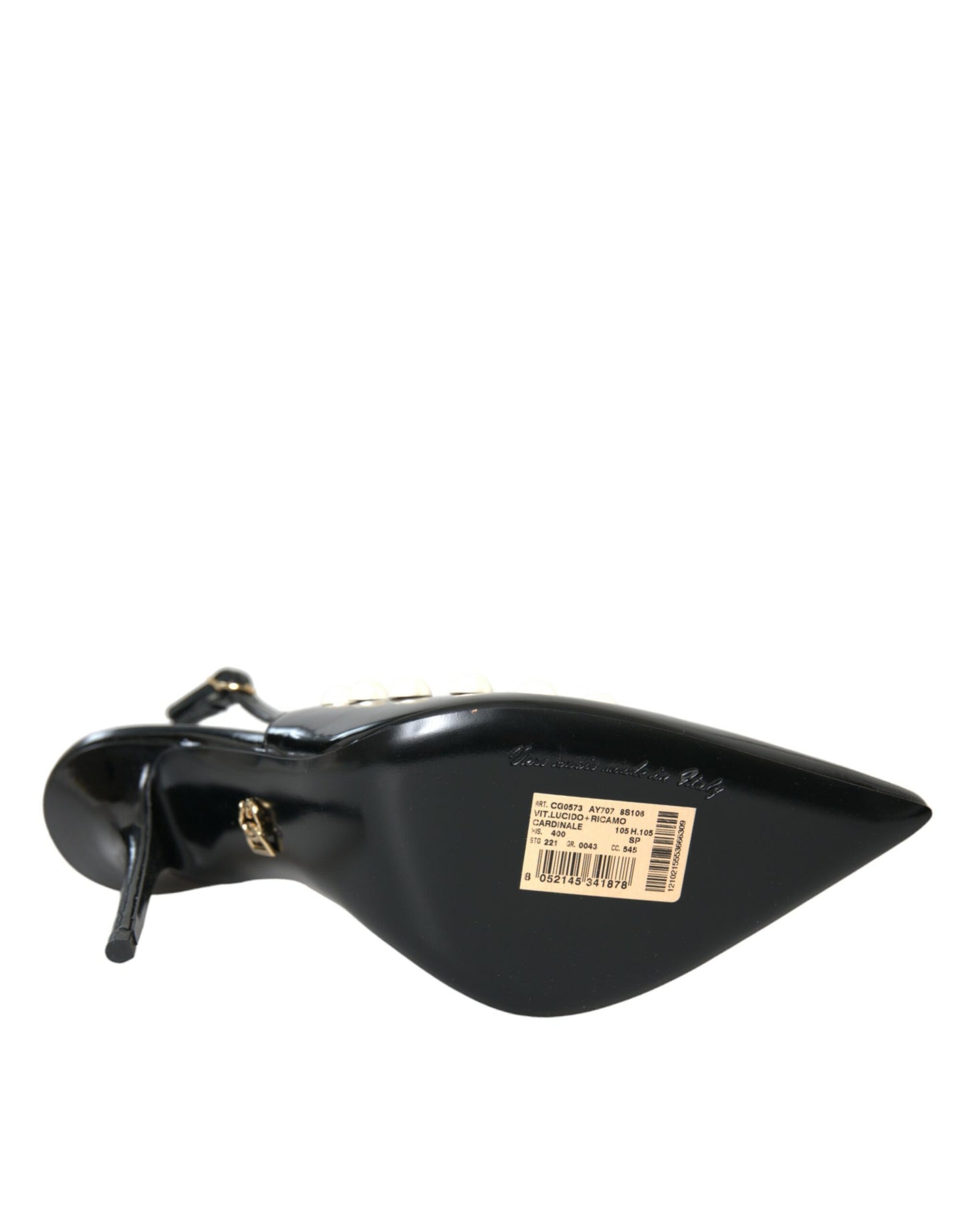 Dolce &amp; Gabbana – Slingback-Schuhe aus schwarzem Leder mit Kunstperlenabsatz