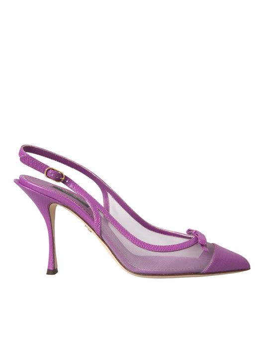 Dolce &amp; Gabbana Lila Leder Mesh High Heels Slingback Schuhe