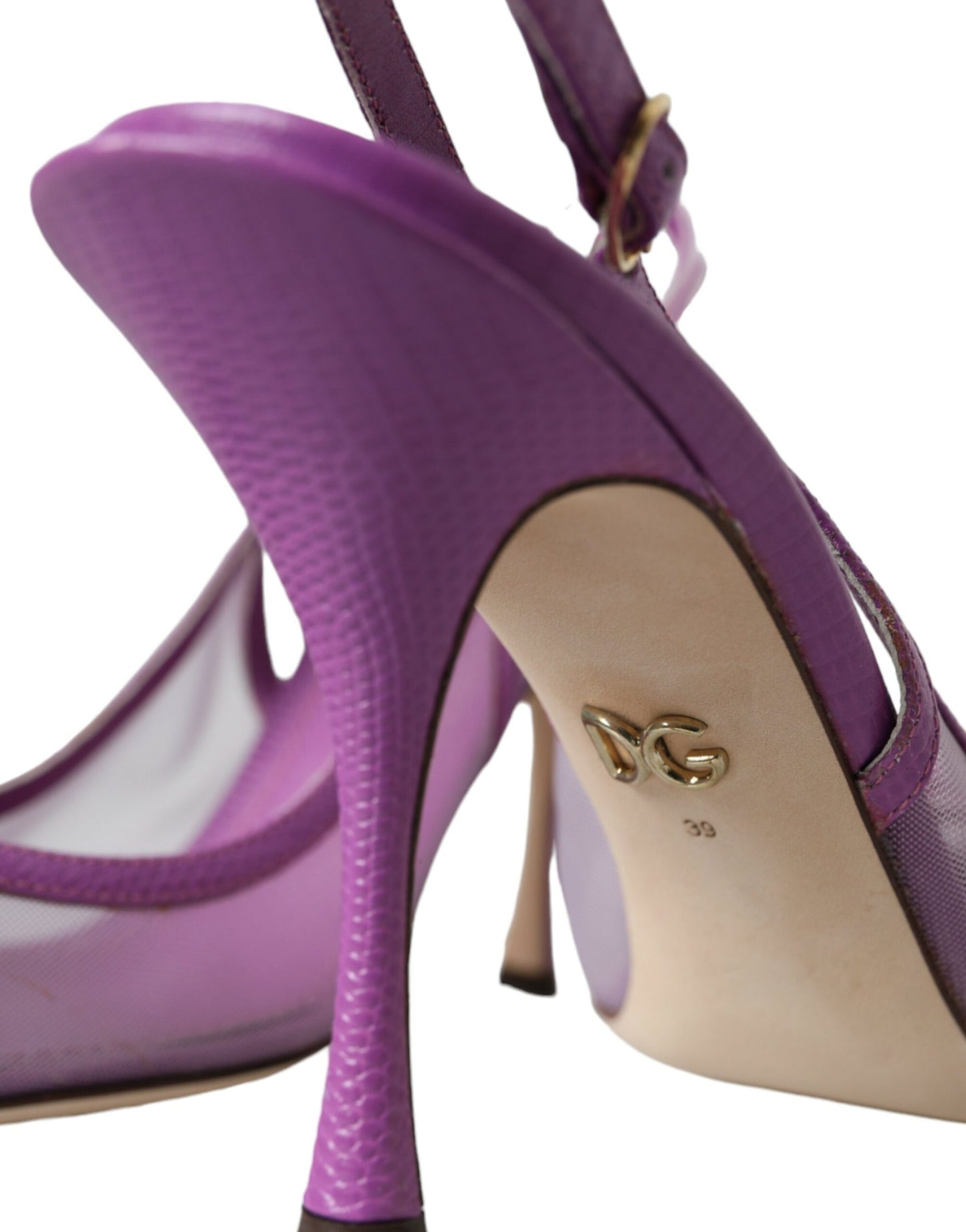 Dolce &amp; Gabbana Lila Leder Mesh High Heels Slingback Schuhe