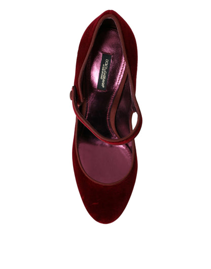 Dolce &amp; Gabbana Mary Jane-Schuhe aus rotem Samt mit goldenen Kristallen