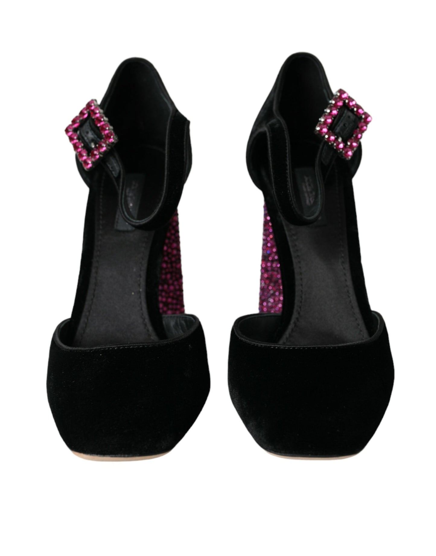 Dolce &amp; Gabbana – Mary Janes aus schwarzem Samt mit Strass und Kristallen