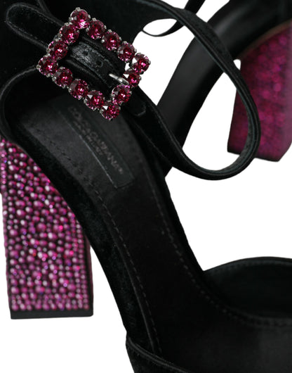 Dolce &amp; Gabbana – Mary Janes aus schwarzem Samt mit Strass und Kristallen