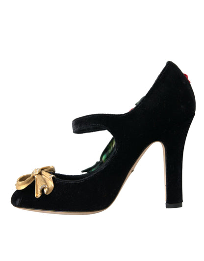 Dolce &amp; Gabbana – Mary-Jane-Schuhe mit schwarzer Rosen-Kristallbrosche
