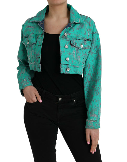 Dolce &amp; Gabbana – Kurze Jeansjacke aus grüner Baumwolle mit Batikmuster