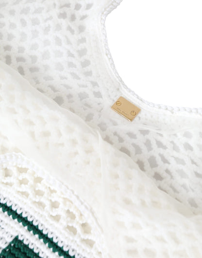 Dolce &amp; Gabbana – Einkaufstasche mit Logo aus gestrickter Baumwolle in Weiß und Grün