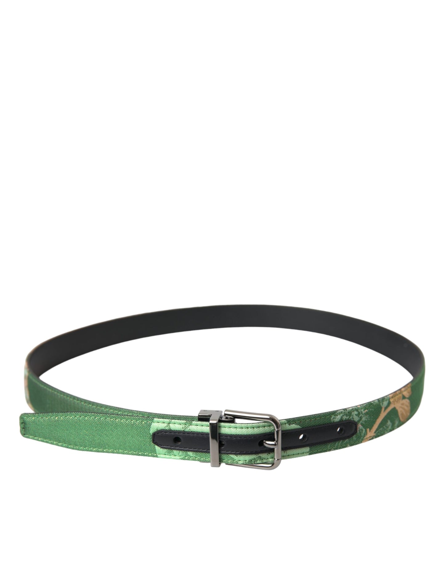 Dolce &amp; Gabbana Green Leather Jacquard Silver Metal Buckle Belt