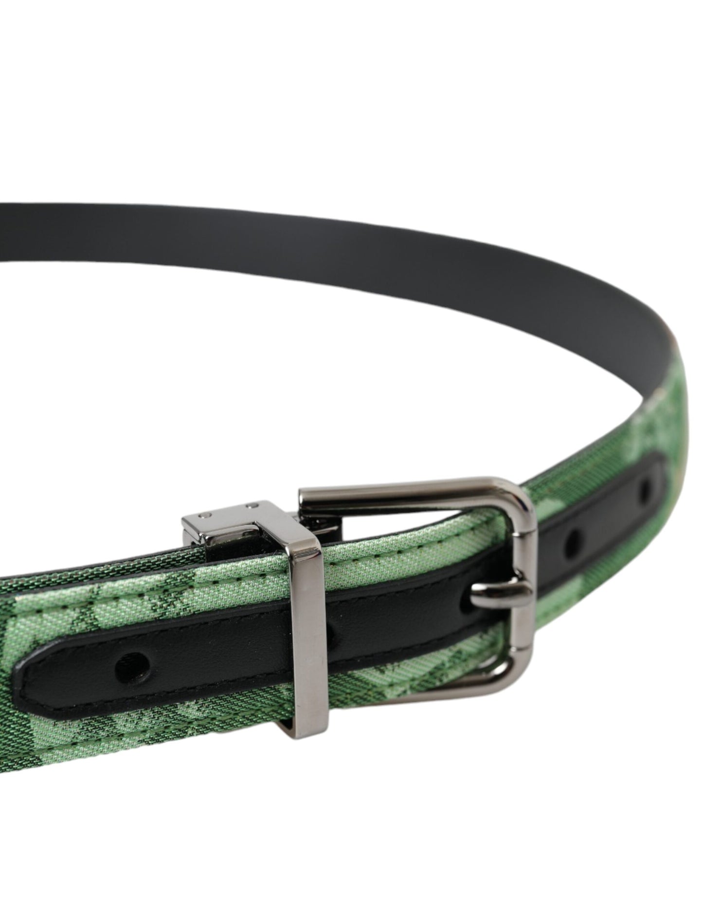 Dolce &amp; Gabbana Green Leather Jacquard Silver Metal Buckle Belt