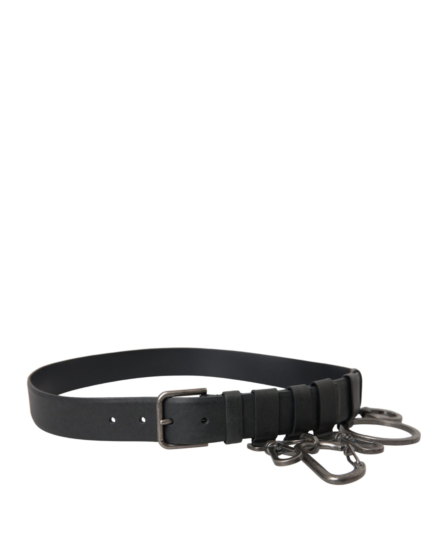 Dolce &amp; Gabbana Black Calf Leather Silver Metal Buckle Belt