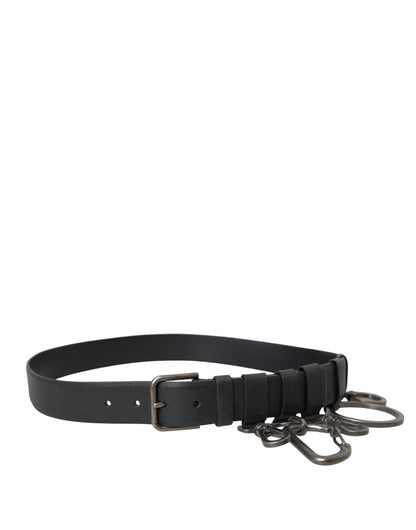 Dolce &amp; Gabbana Black Calf Leather Silver Metal Buckle Belt
