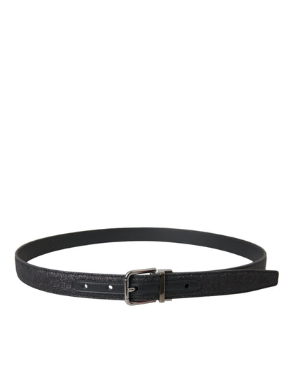 Dolce &amp; Gabbana – Schwarzer Glitzer-Ledergürtel mit silberner Schnalle