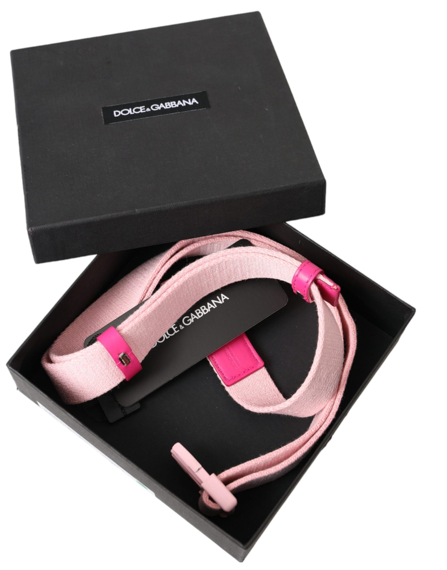 Dolce &amp; Gabbana Damengürtel aus rosa Canvas mit Stretch-Kunststoffschnalle