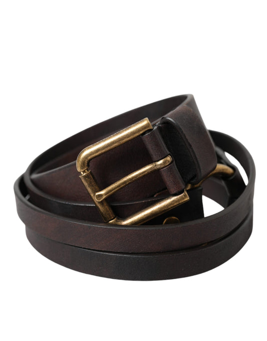 Dolce &amp; Gabbana Damengürtel aus dunkelbraunem Leder mit goldener Metallschnalle