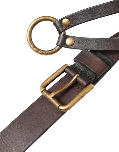 Dolce &amp; Gabbana Damengürtel aus dunkelbraunem Leder mit goldener Metallschnalle