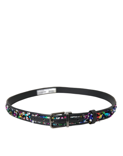 Dolce &amp; Gabbana Damengürtel mit schwarzer Paillettenschnalle aus silbernem Metall
