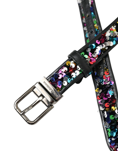 Dolce &amp; Gabbana Damengürtel mit schwarzer Paillettenschnalle aus silbernem Metall