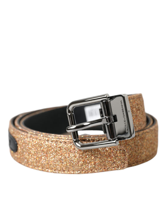Dolce &amp; Gabbana Gürtel aus goldglitzerndem Leder mit silberner Metallschnalle