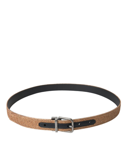 Dolce &amp; Gabbana Gürtel aus goldglitzerndem Leder mit silberner Metallschnalle
