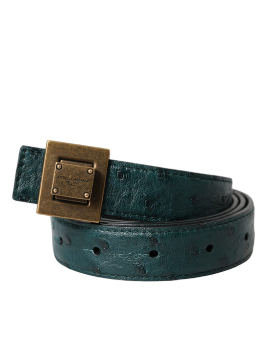 Dolce &amp; Gabbana Dunkelgrüner Ledergürtel mit quadratischer Metallschnalle