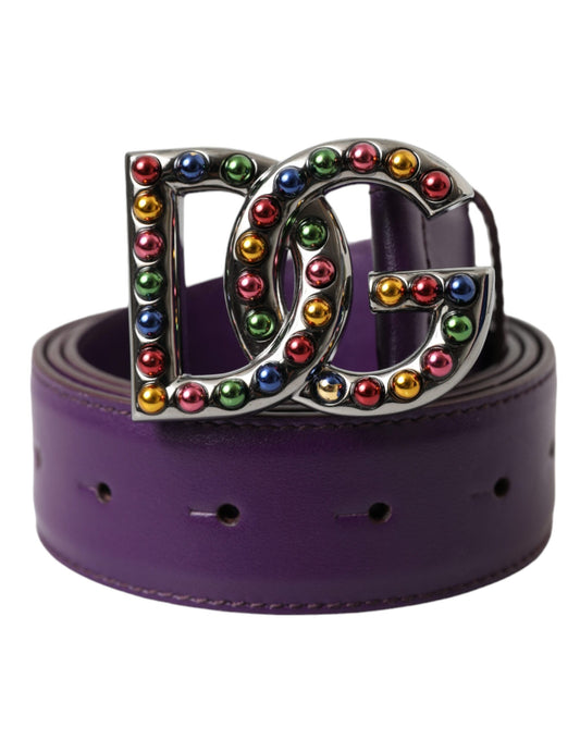 Dolce &amp; Gabbana Lila Ledergürtel mit DG-Logo und Metallschnalle