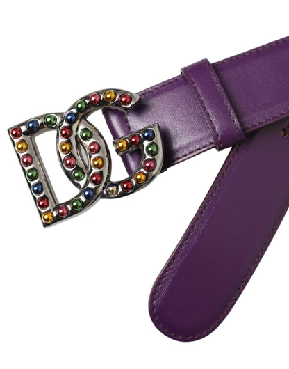 Dolce &amp; Gabbana Lila Ledergürtel mit DG-Logo und Metallschnalle