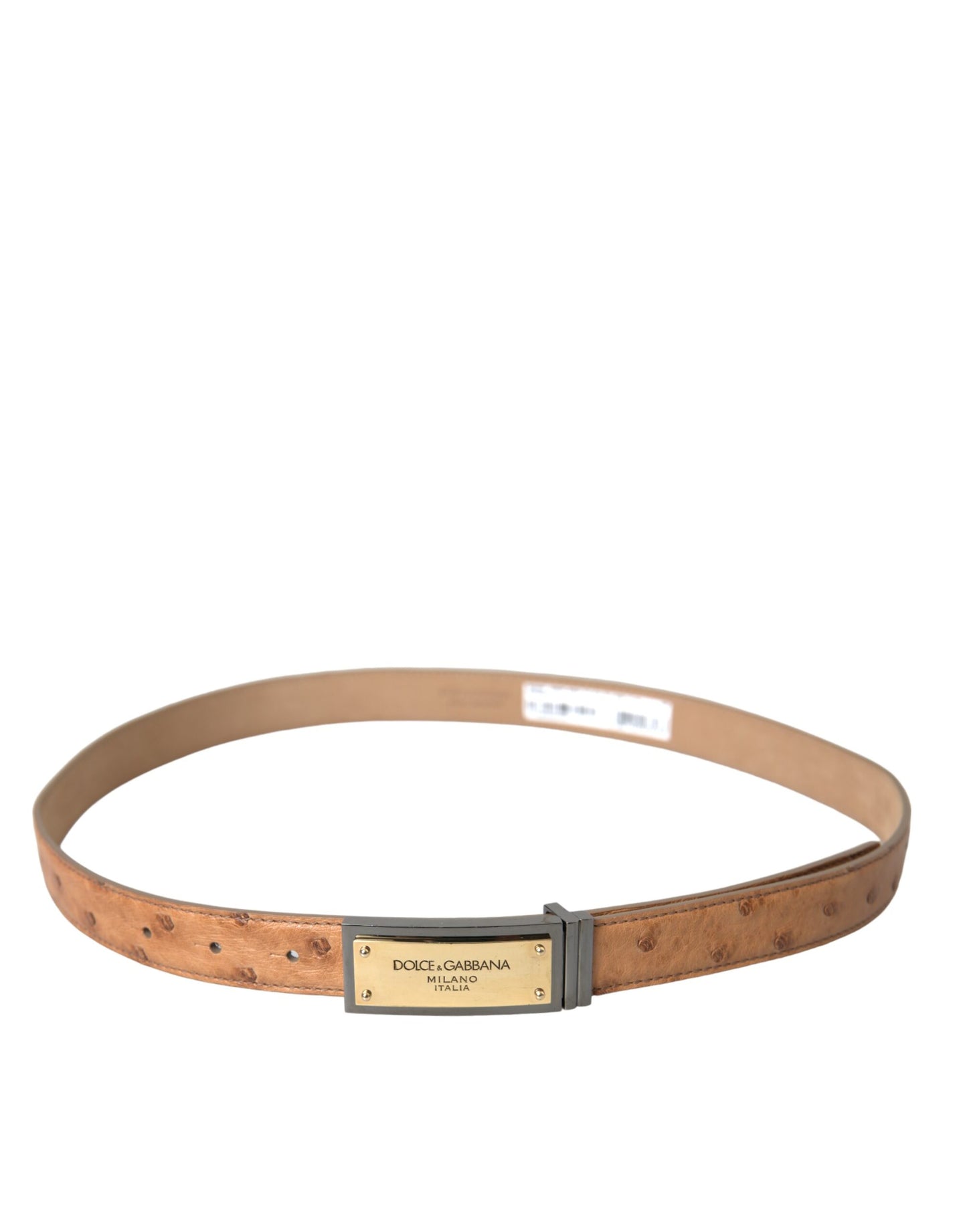 Dolce &amp; Gabbana – Beigefarbener Ledergürtel mit goldfarbener Logo-Gravur