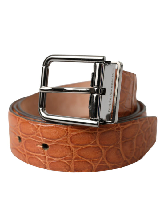 Dolce &amp; Gabbana – Brauner Gürtel aus exotischem Leder mit silberner Metallschnalle