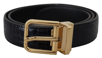 Dolce &amp; Gabbana – Schwarzer Gürtel aus exotischem Leder mit goldener Metallschnalle