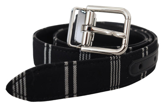 Dolce &amp; Gabbana Gürtel aus Baumwolle, schwarz/weiß, mit silberner Metallschnalle
