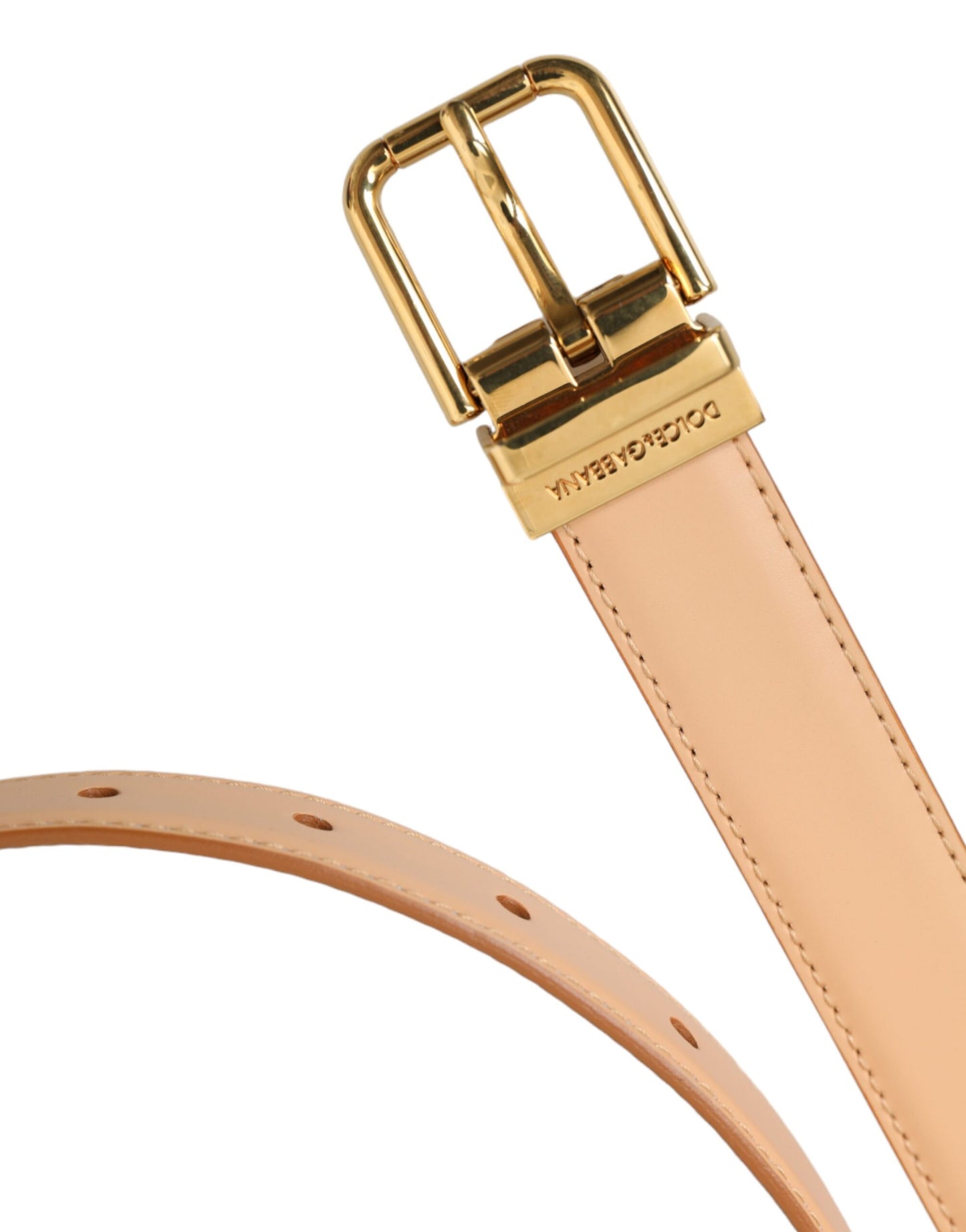 Dolce &amp; Gabbana – Beigefarbener Gürtel aus Kalbsleder mit goldener Metallschnalle