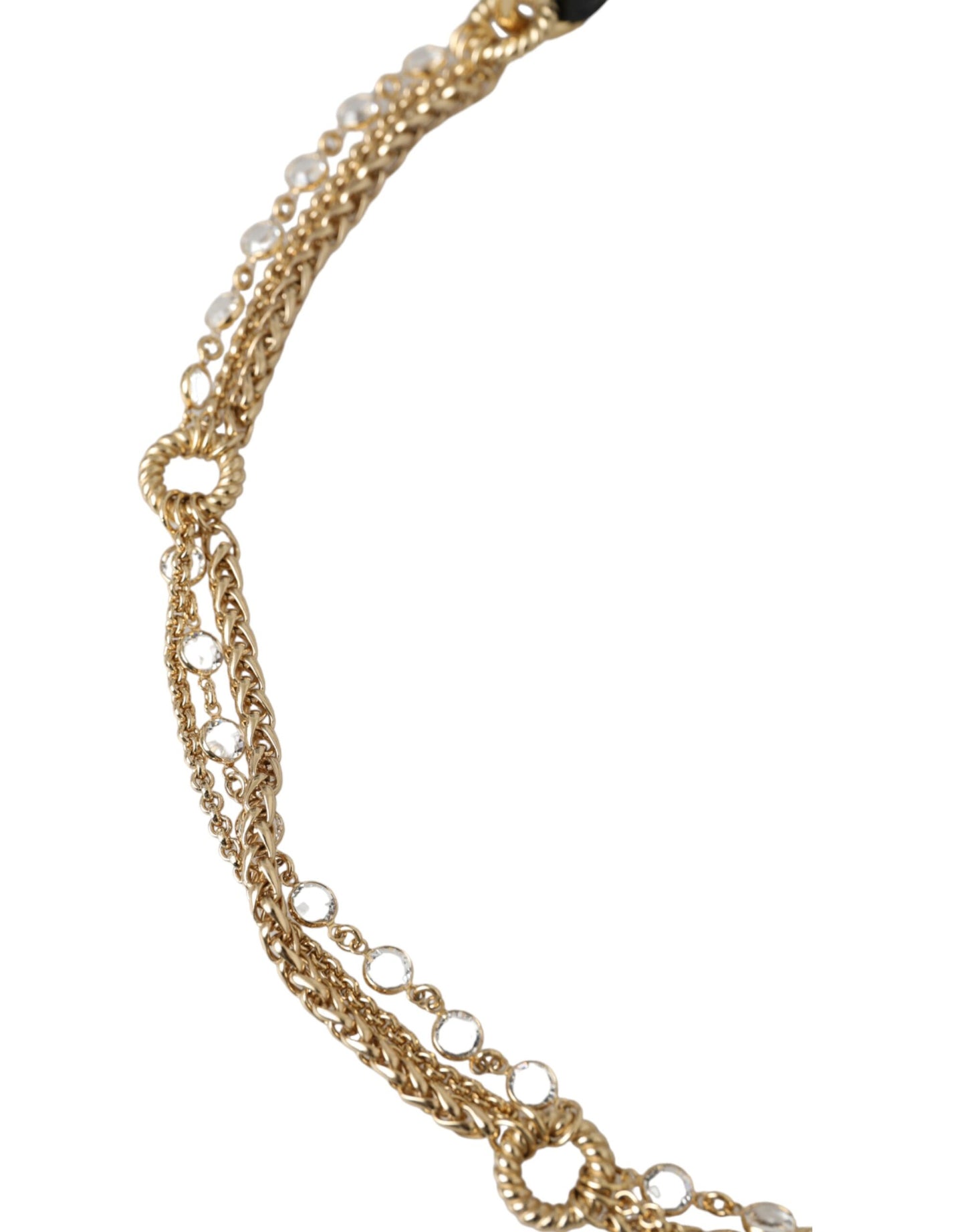 Dolce &amp; Gabbana Schwarzer Ledergürtel mit Goldkette und Kristallen