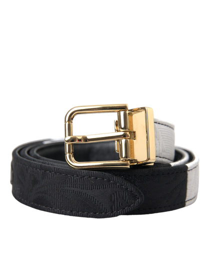 Dolce &amp; Gabbana Schwarz-weißer Patchwork-Gürtel mit goldener Metallschnalle