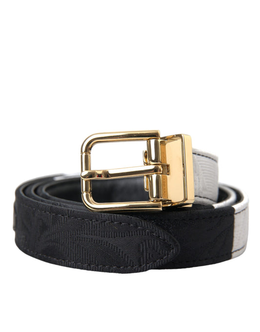 Dolce &amp; Gabbana Schwarz-weißer Patchwork-Gürtel mit goldener Metallschnalle