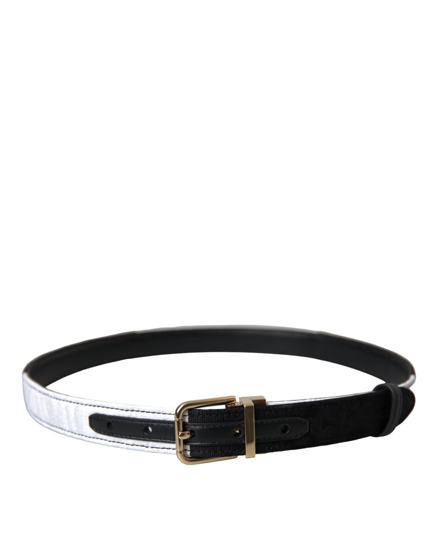 Dolce &amp; Gabbana Schwarz-weißer Patchwork-Gürtel mit goldener Metallschnalle