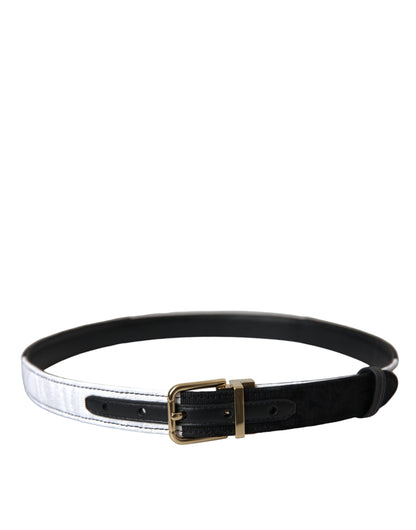 Dolce &amp; Gabbana Schwarz-weißer Patchwork-Gürtel mit goldener Metallschnalle