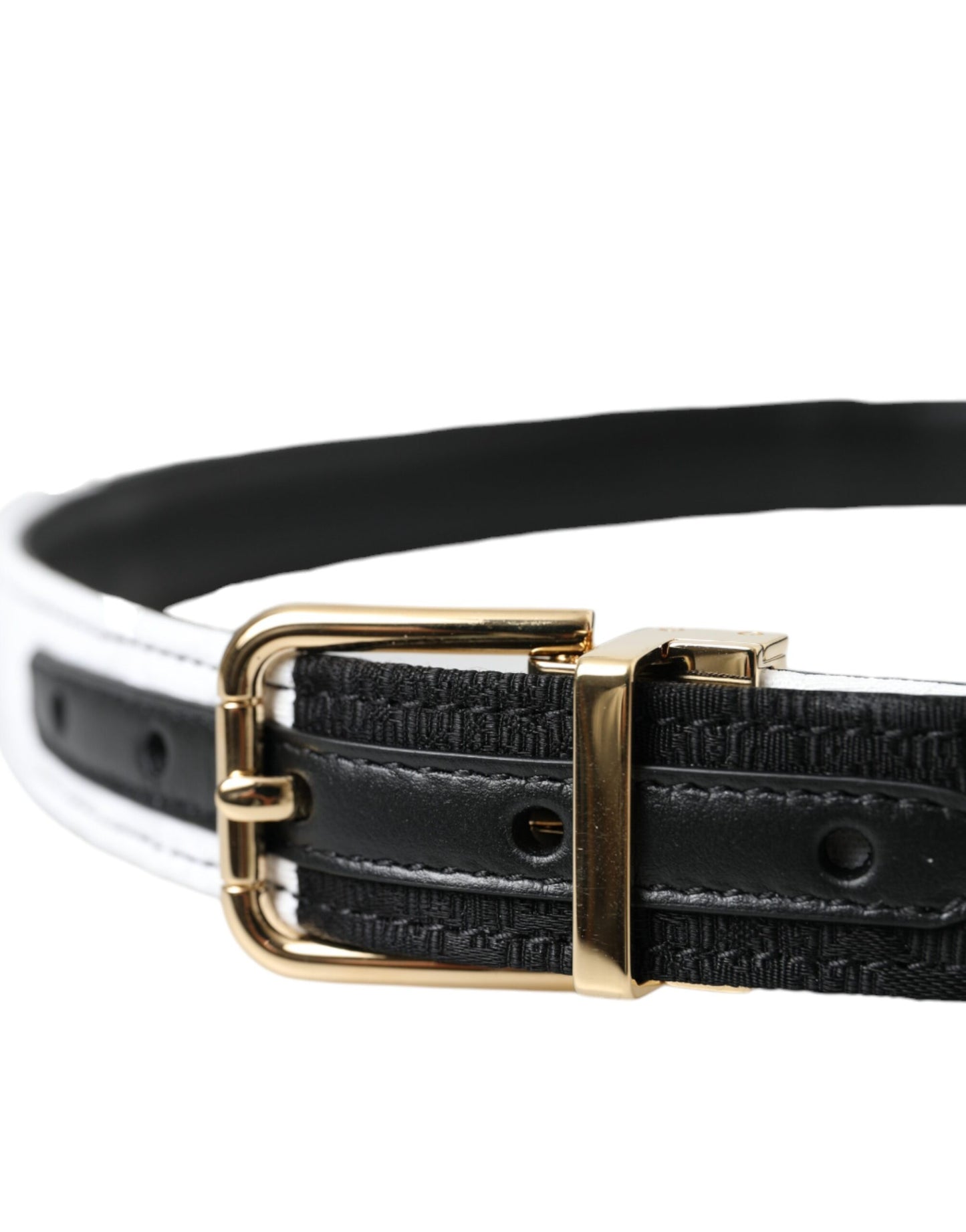 Dolce &amp; Gabbana Schwarz-weißer Patchwork-Gürtel mit goldener Metallschnalle