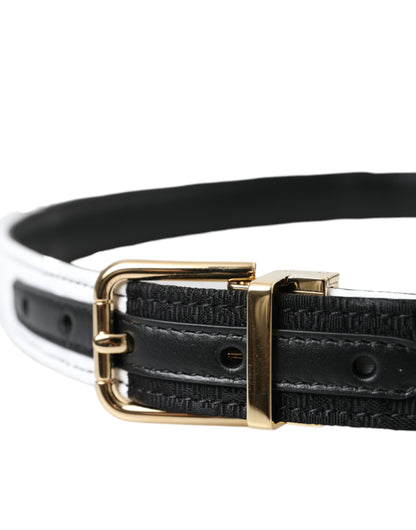 Dolce &amp; Gabbana Schwarz-weißer Patchwork-Gürtel mit goldener Metallschnalle